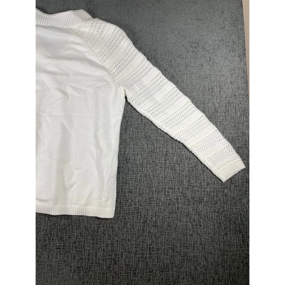 Talbots Petite White Pointelle Raglan Sleeve V-Neck Knit Sweater LP